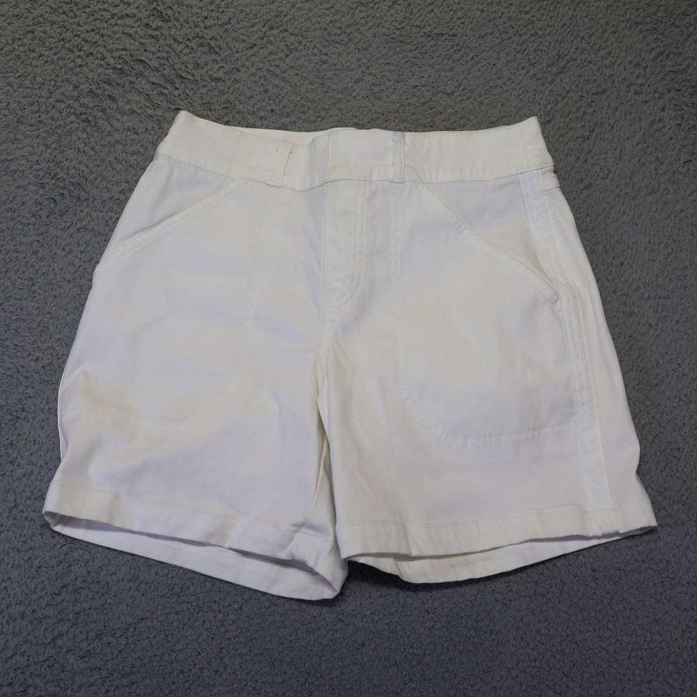 Spanx Womens White Stretch Twill Pull On Shorts Size XS 6 Inch Inseam Pockets